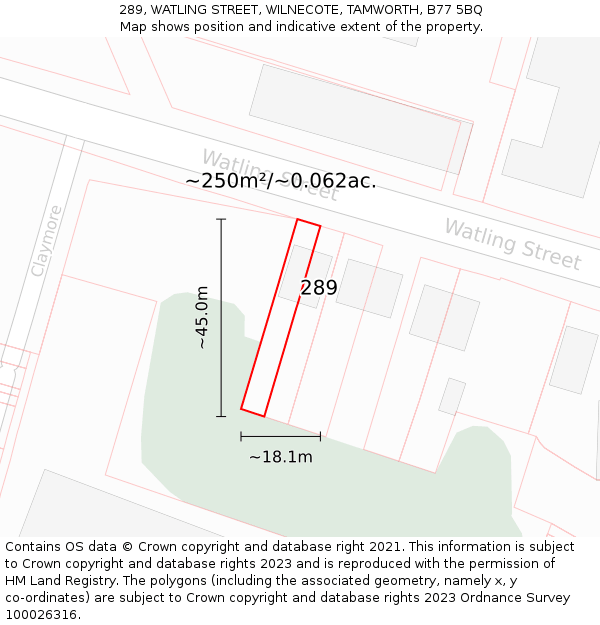 289, WATLING STREET, WILNECOTE, TAMWORTH, B77 5BQ: Plot and title map