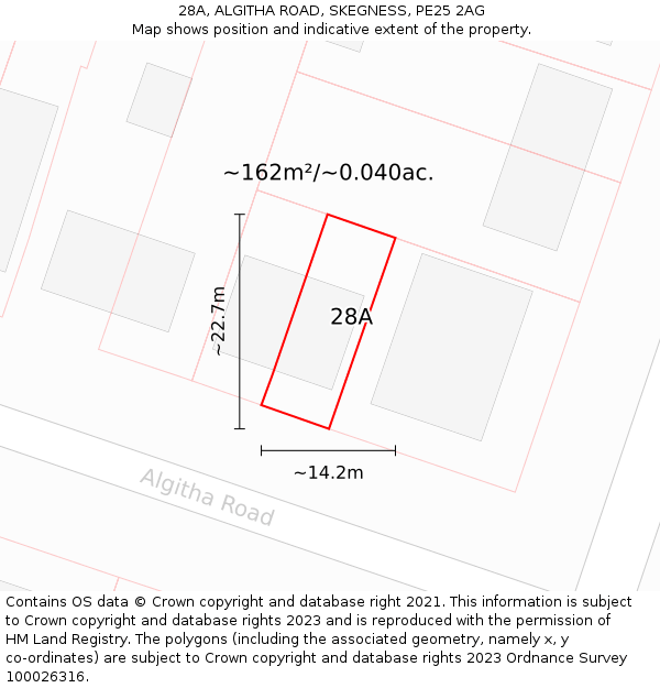 28A, ALGITHA ROAD, SKEGNESS, PE25 2AG: Plot and title map