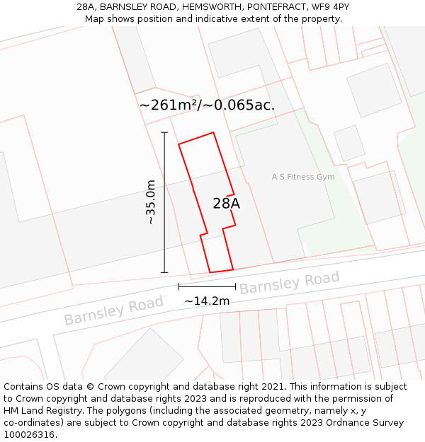 28A, BARNSLEY ROAD, HEMSWORTH, PONTEFRACT, WF9 4PY: Plot and title map