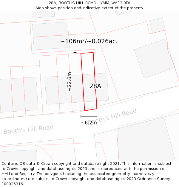 28A, BOOTHS HILL ROAD, LYMM, WA13 0DL: Plot and title map
