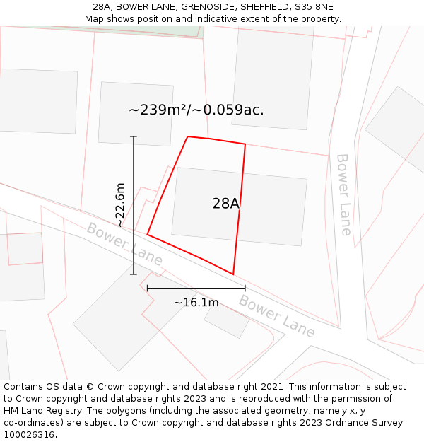 28A, BOWER LANE, GRENOSIDE, SHEFFIELD, S35 8NE: Plot and title map