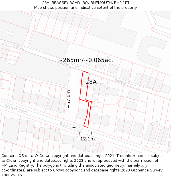28A, BRASSEY ROAD, BOURNEMOUTH, BH9 1PT: Plot and title map