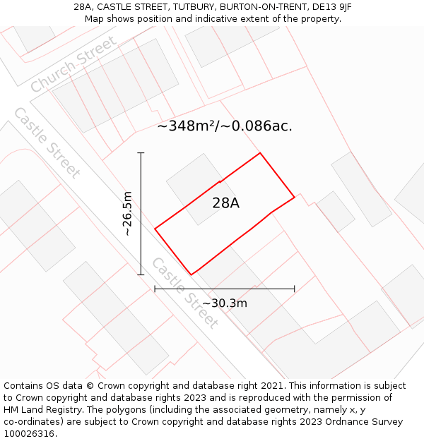 28A, CASTLE STREET, TUTBURY, BURTON-ON-TRENT, DE13 9JF: Plot and title map