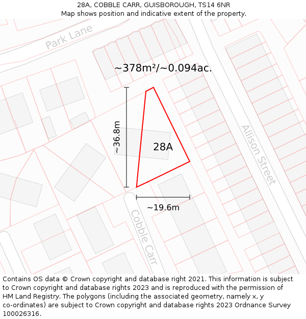 28A, COBBLE CARR, GUISBOROUGH, TS14 6NR: Plot and title map