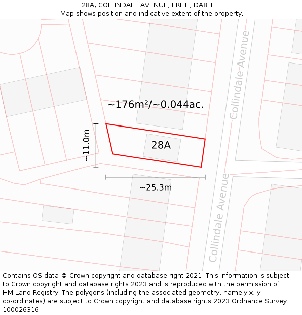 28A, COLLINDALE AVENUE, ERITH, DA8 1EE: Plot and title map