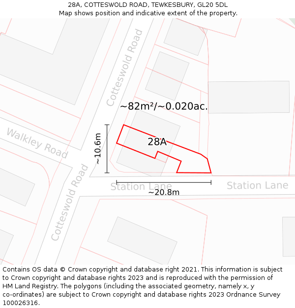 28A, COTTESWOLD ROAD, TEWKESBURY, GL20 5DL: Plot and title map