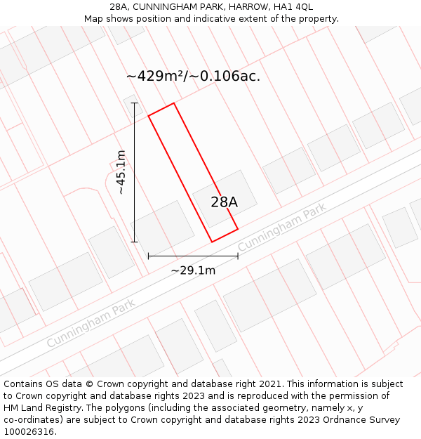 28A, CUNNINGHAM PARK, HARROW, HA1 4QL: Plot and title map