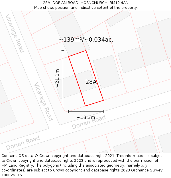 28A, DORIAN ROAD, HORNCHURCH, RM12 4AN: Plot and title map