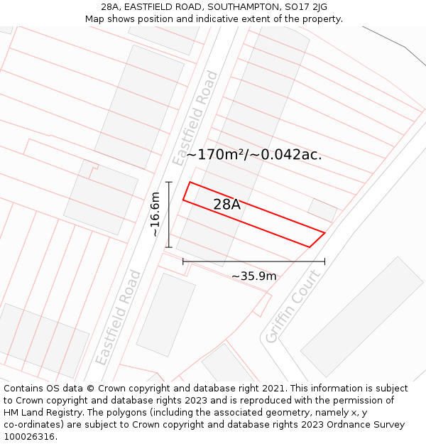 28A, EASTFIELD ROAD, SOUTHAMPTON, SO17 2JG: Plot and title map