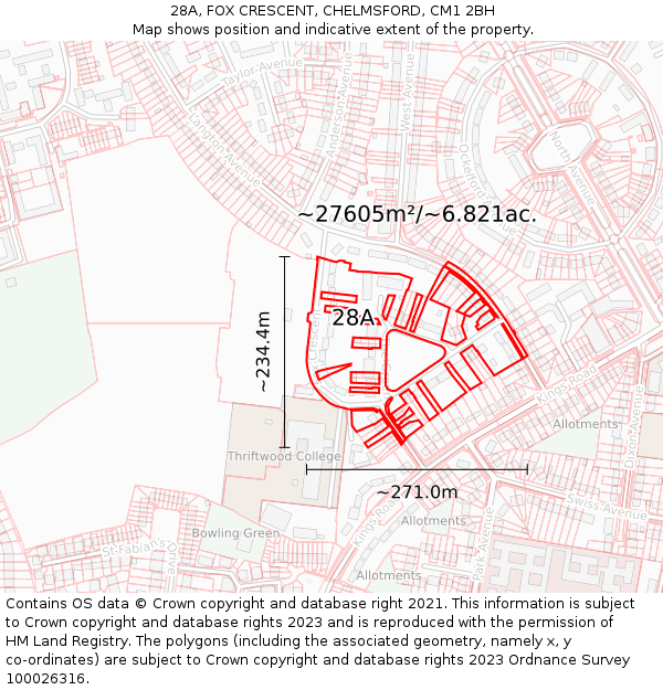 28A, FOX CRESCENT, CHELMSFORD, CM1 2BH: Plot and title map
