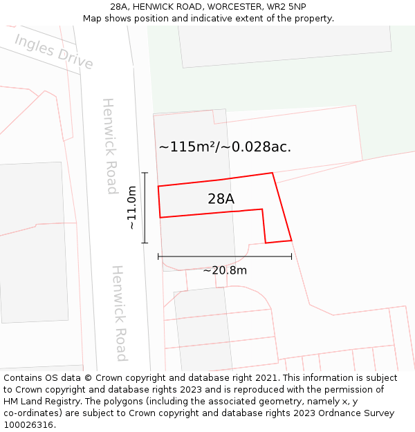28A, HENWICK ROAD, WORCESTER, WR2 5NP: Plot and title map