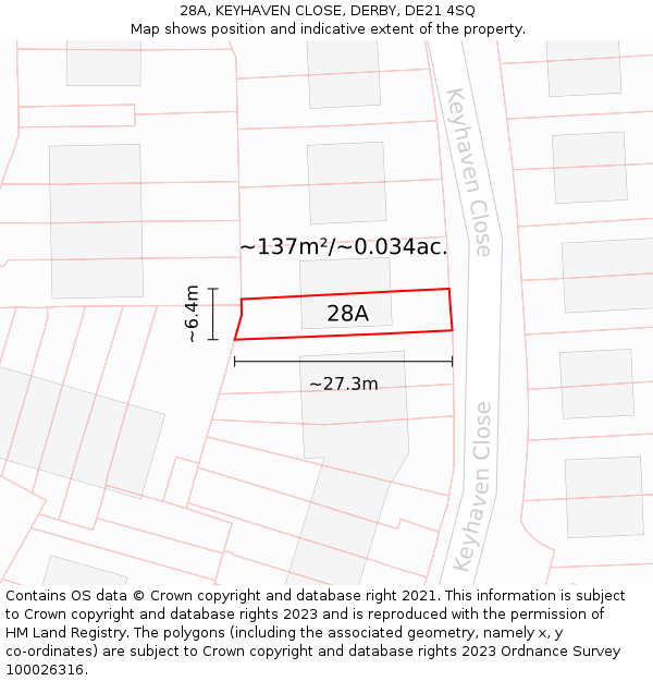 28A, KEYHAVEN CLOSE, DERBY, DE21 4SQ: Plot and title map
