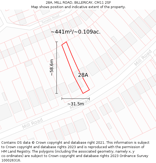 28A, MILL ROAD, BILLERICAY, CM11 2SF: Plot and title map