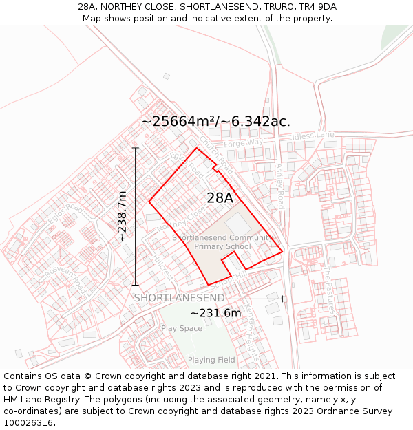 28A, NORTHEY CLOSE, SHORTLANESEND, TRURO, TR4 9DA: Plot and title map