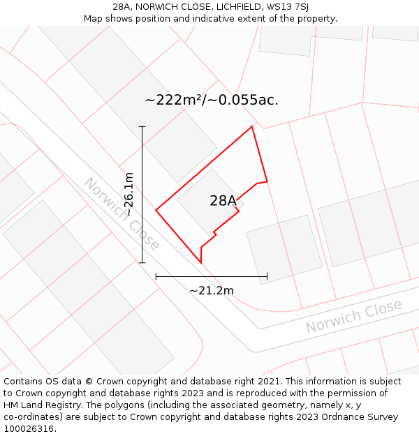 28A, NORWICH CLOSE, LICHFIELD, WS13 7SJ: Plot and title map