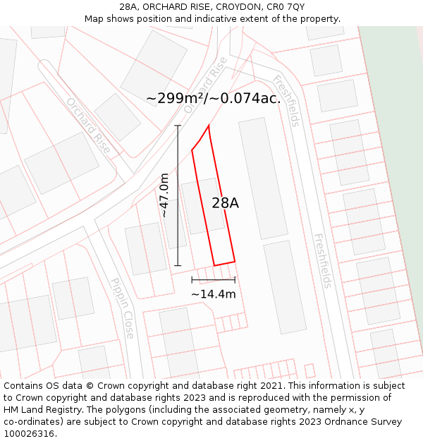 28A, ORCHARD RISE, CROYDON, CR0 7QY: Plot and title map