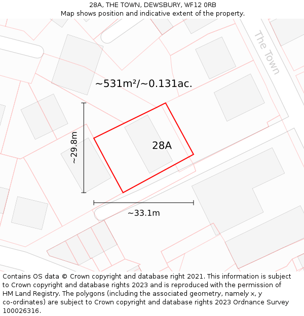 28A, THE TOWN, DEWSBURY, WF12 0RB: Plot and title map