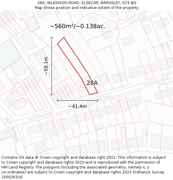 28A, WILKINSON ROAD, ELSECAR, BARNSLEY, S74 8JS: Plot and title map