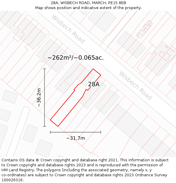 28A, WISBECH ROAD, MARCH, PE15 8EB: Plot and title map