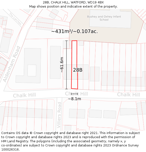 28B, CHALK HILL, WATFORD, WD19 4BX: Plot and title map