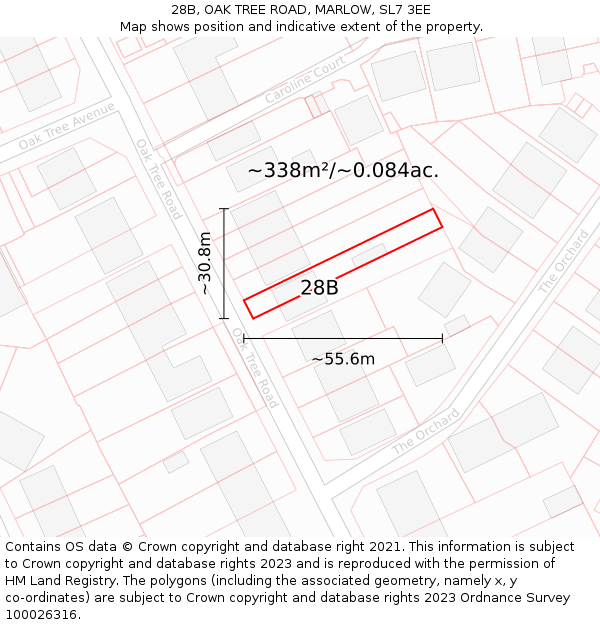 28B, OAK TREE ROAD, MARLOW, SL7 3EE: Plot and title map