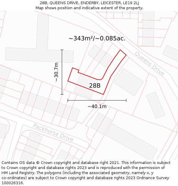 28B, QUEENS DRIVE, ENDERBY, LEICESTER, LE19 2LJ: Plot and title map