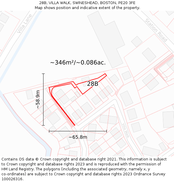 28B, VILLA WALK, SWINESHEAD, BOSTON, PE20 3FE: Plot and title map