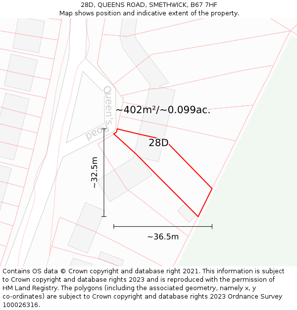 28D, QUEENS ROAD, SMETHWICK, B67 7HF: Plot and title map