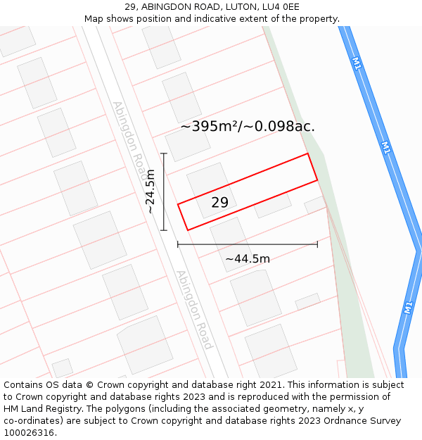 29, ABINGDON ROAD, LUTON, LU4 0EE: Plot and title map