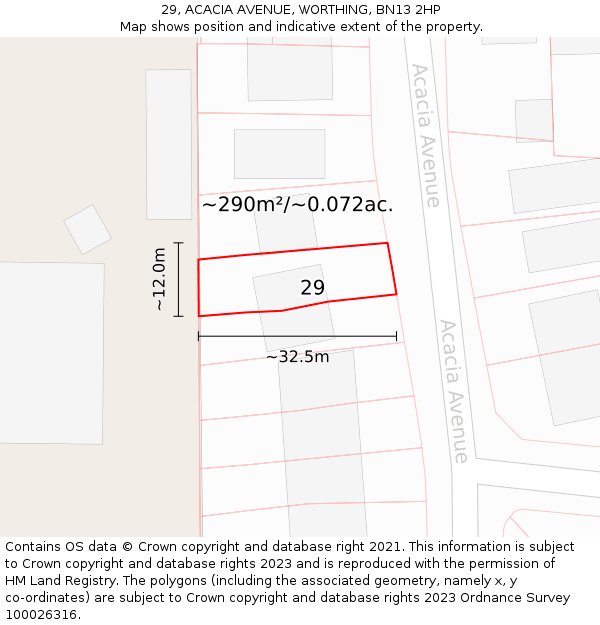 29, ACACIA AVENUE, WORTHING, BN13 2HP: Plot and title map