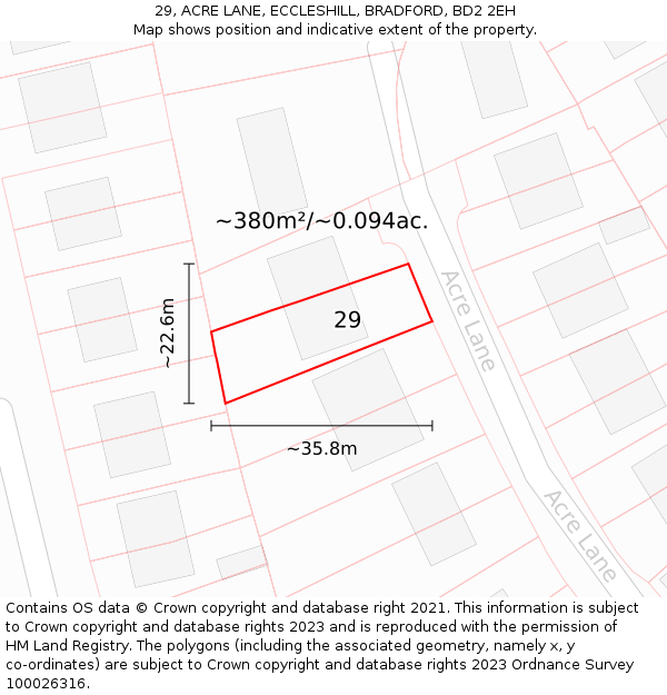 29, ACRE LANE, ECCLESHILL, BRADFORD, BD2 2EH: Plot and title map