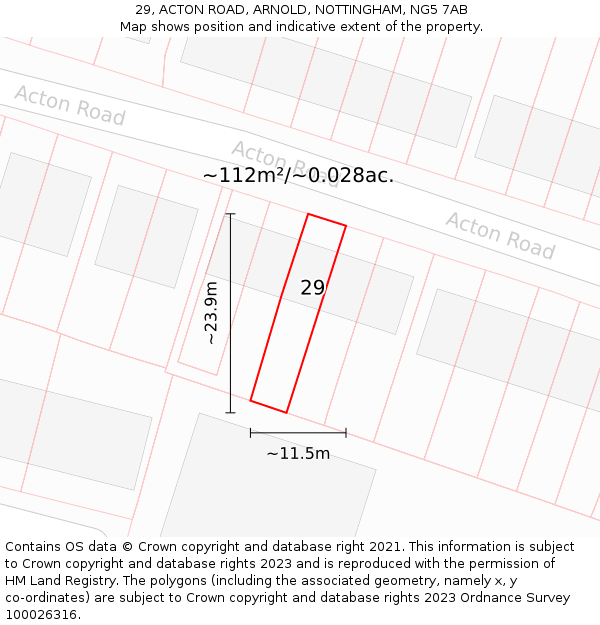 29, ACTON ROAD, ARNOLD, NOTTINGHAM, NG5 7AB: Plot and title map
