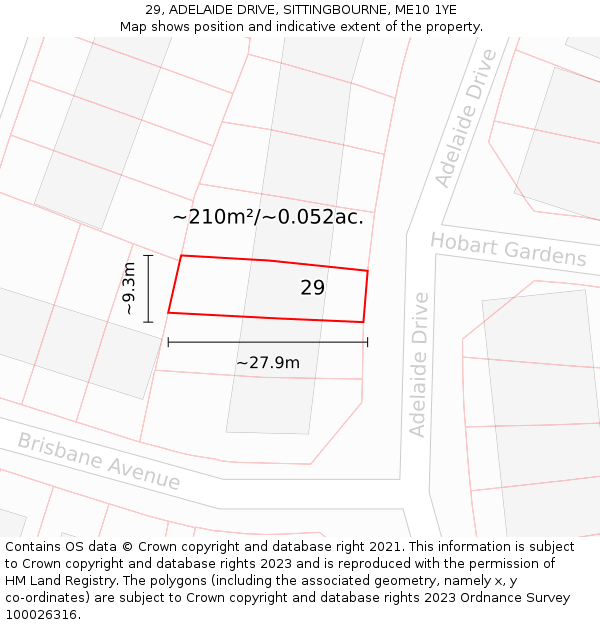 29, ADELAIDE DRIVE, SITTINGBOURNE, ME10 1YE: Plot and title map