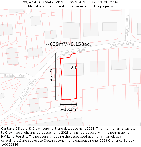 29, ADMIRALS WALK, MINSTER ON SEA, SHEERNESS, ME12 3AY: Plot and title map