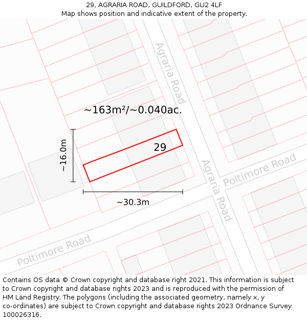 29, AGRARIA ROAD, GUILDFORD, GU2 4LF: Plot and title map