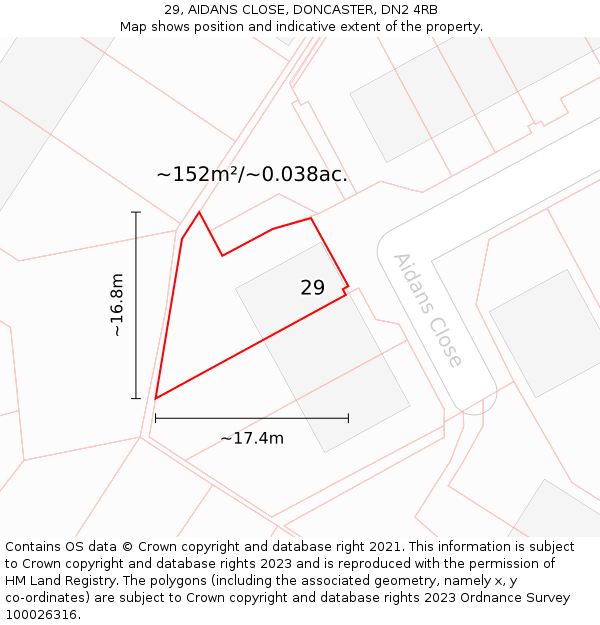 29, AIDANS CLOSE, DONCASTER, DN2 4RB: Plot and title map