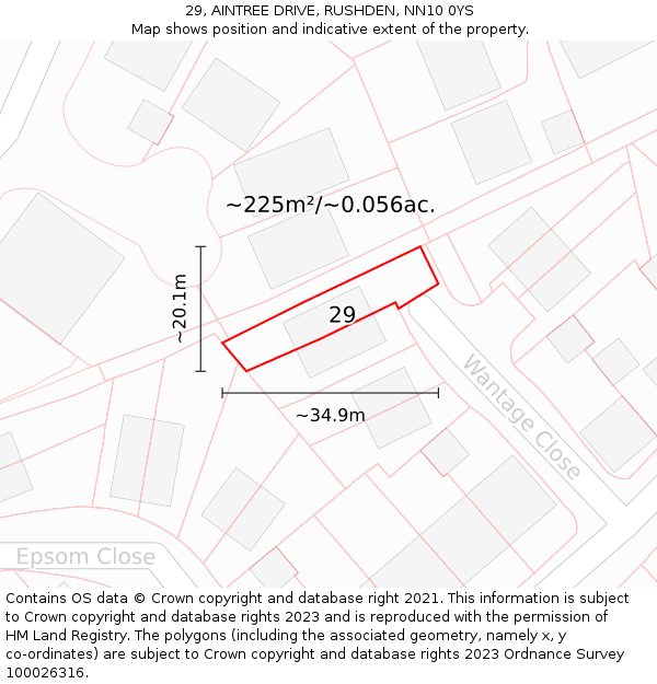 29, AINTREE DRIVE, RUSHDEN, NN10 0YS: Plot and title map