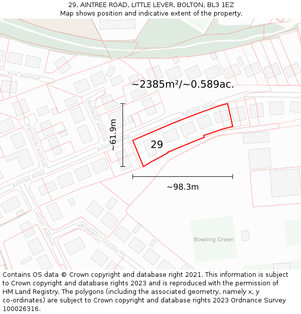 29, AINTREE ROAD, LITTLE LEVER, BOLTON, BL3 1EZ: Plot and title map