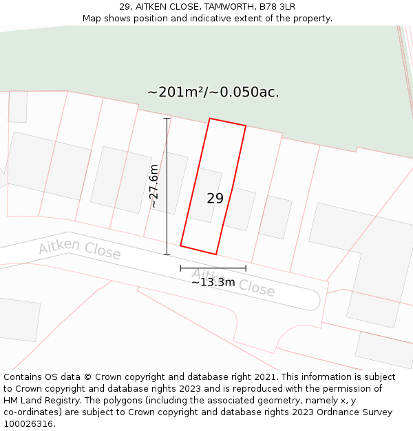 29, AITKEN CLOSE, TAMWORTH, B78 3LR: Plot and title map