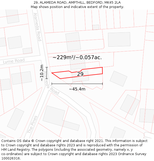 29, ALAMEDA ROAD, AMPTHILL, BEDFORD, MK45 2LA: Plot and title map