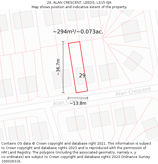 29, ALAN CRESCENT, LEEDS, LS15 0JA: Plot and title map