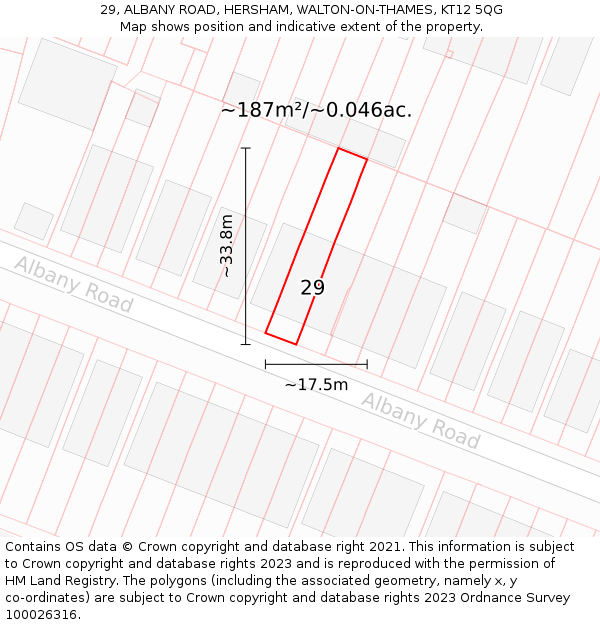 29, ALBANY ROAD, HERSHAM, WALTON-ON-THAMES, KT12 5QG: Plot and title map