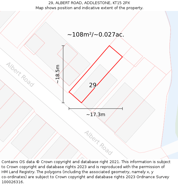 29, ALBERT ROAD, ADDLESTONE, KT15 2PX: Plot and title map