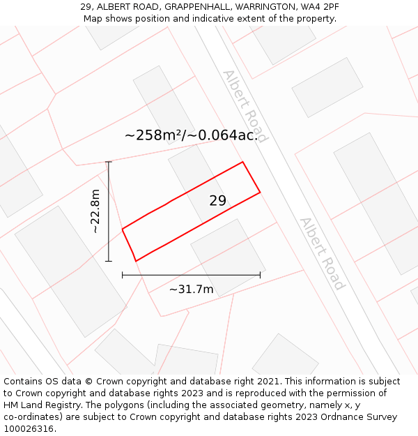 29, ALBERT ROAD, GRAPPENHALL, WARRINGTON, WA4 2PF: Plot and title map