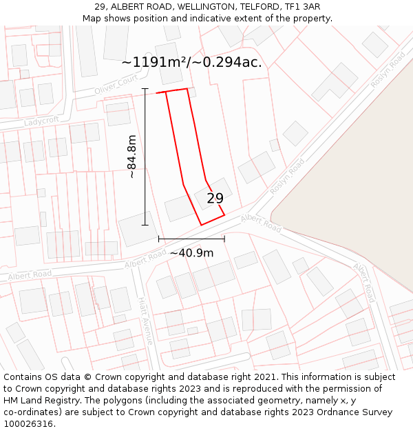 29, ALBERT ROAD, WELLINGTON, TELFORD, TF1 3AR: Plot and title map