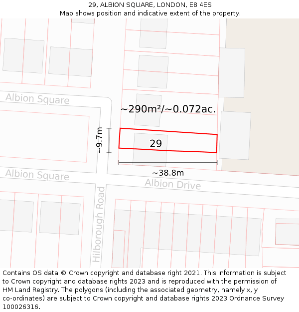 29, ALBION SQUARE, LONDON, E8 4ES: Plot and title map