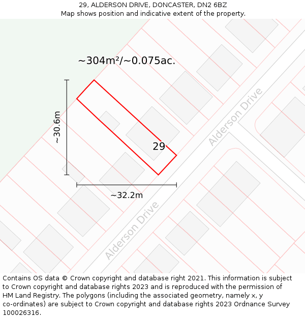29, ALDERSON DRIVE, DONCASTER, DN2 6BZ: Plot and title map