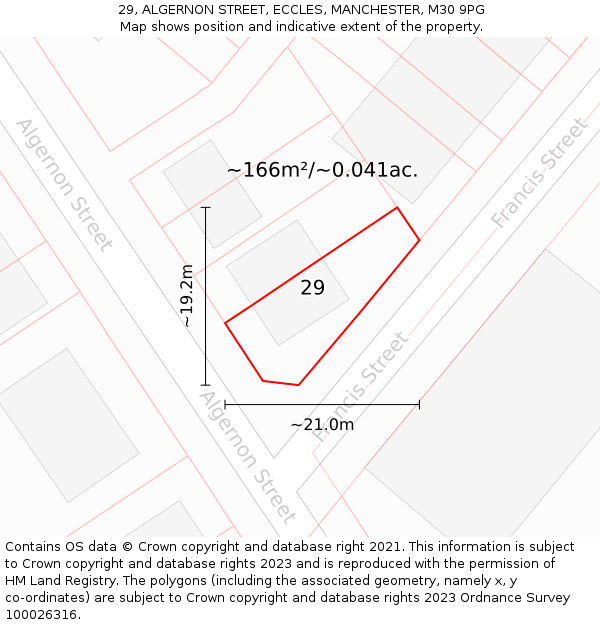 29, ALGERNON STREET, ECCLES, MANCHESTER, M30 9PG: Plot and title map