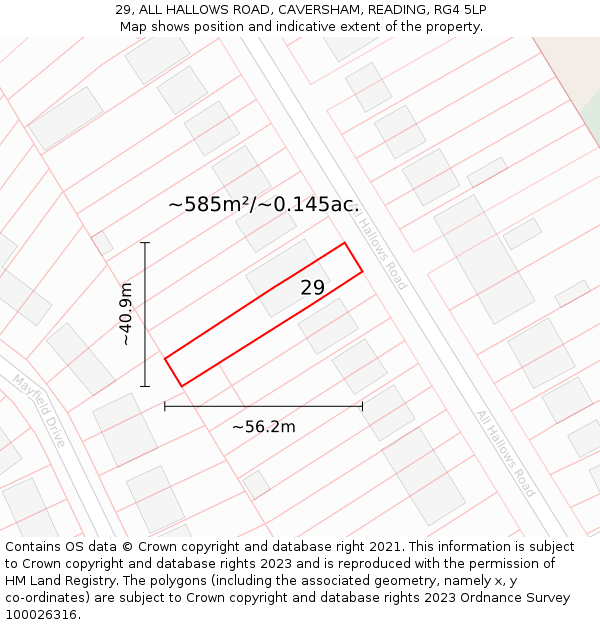 29, ALL HALLOWS ROAD, CAVERSHAM, READING, RG4 5LP: Plot and title map