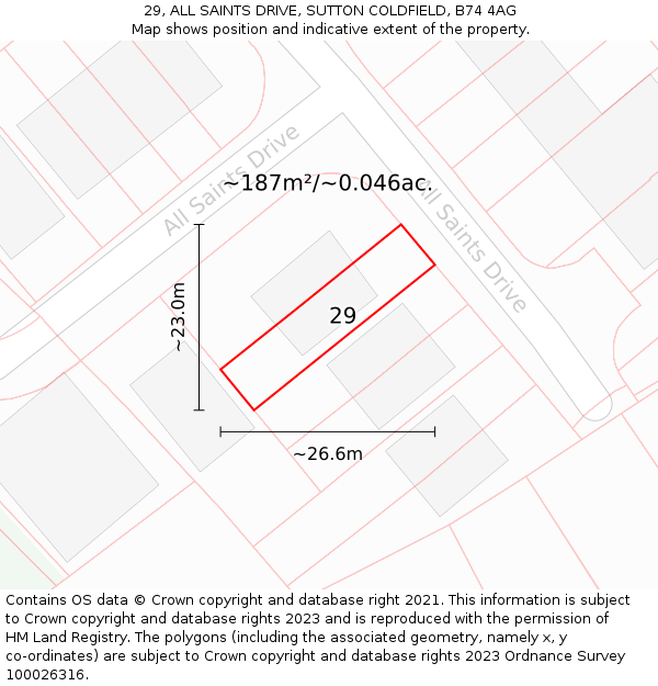 29, ALL SAINTS DRIVE, SUTTON COLDFIELD, B74 4AG: Plot and title map
